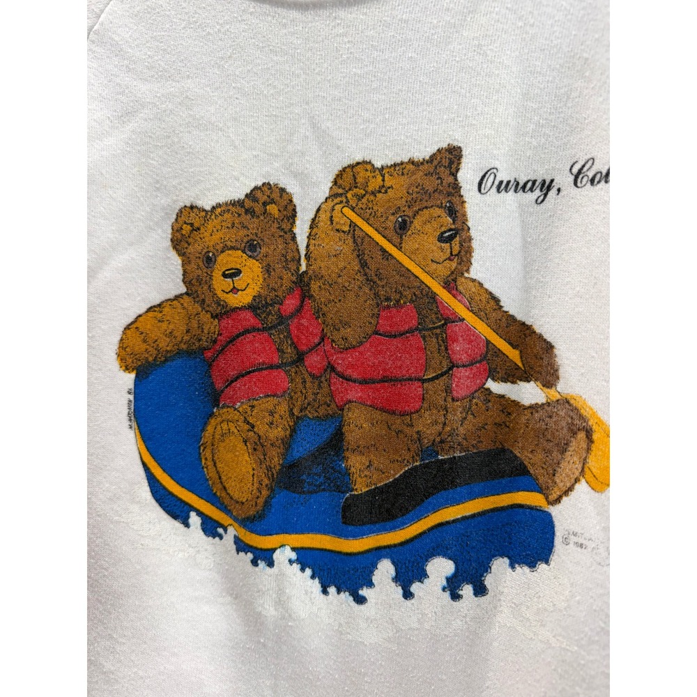Vintage 1982 Ouray Colorado Rafting Bears Sweatshirt White Mens Medium 20x26.5 - Picture 3 of 9